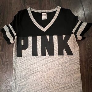 Woman’s Victoria’s Secret PINK Black and Grey Short Sleeve V-neck T-Shirt